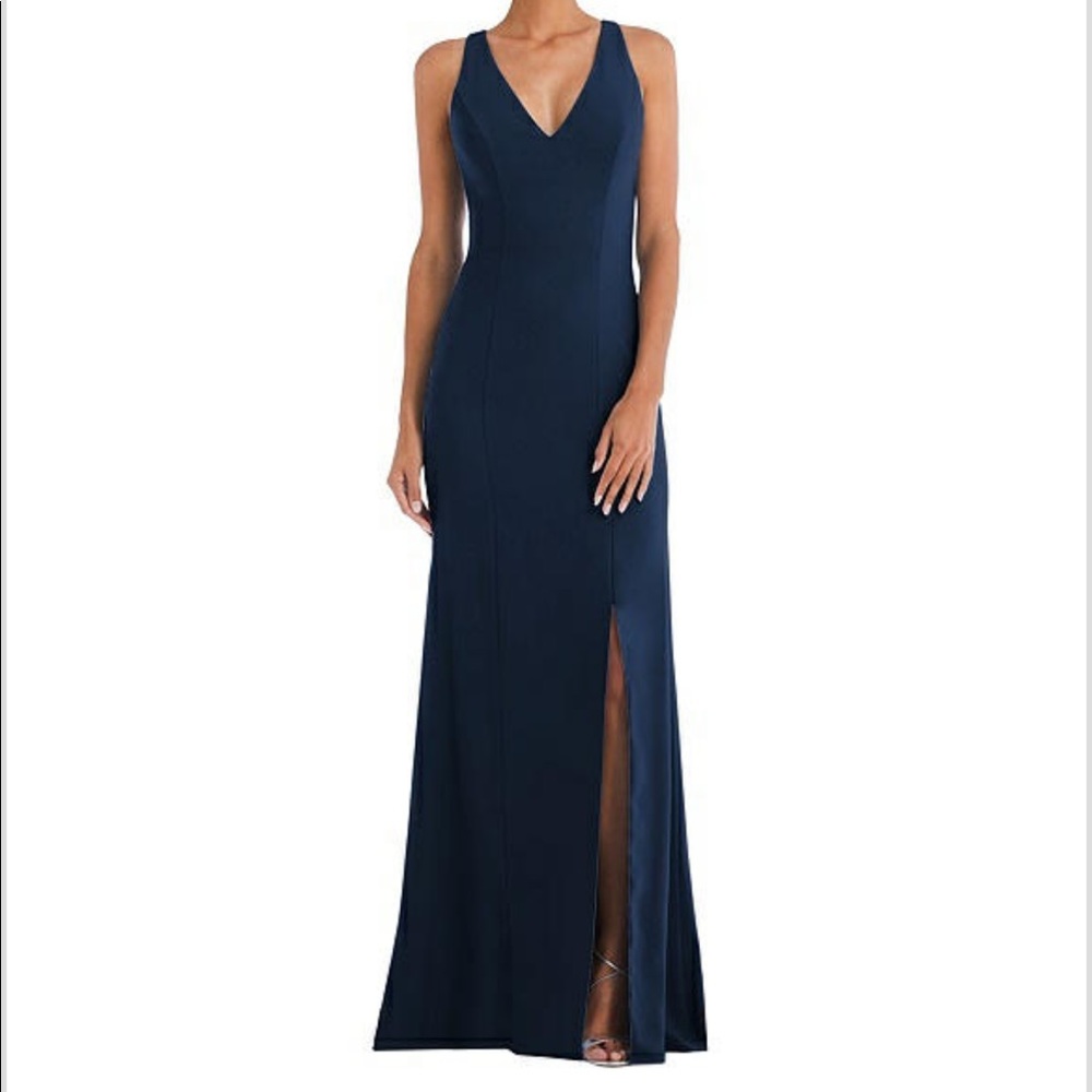 Dessy Thread Navy TH050 Criss-Cross Cutout Back Maxi Dress with Slit size 2 NWT
